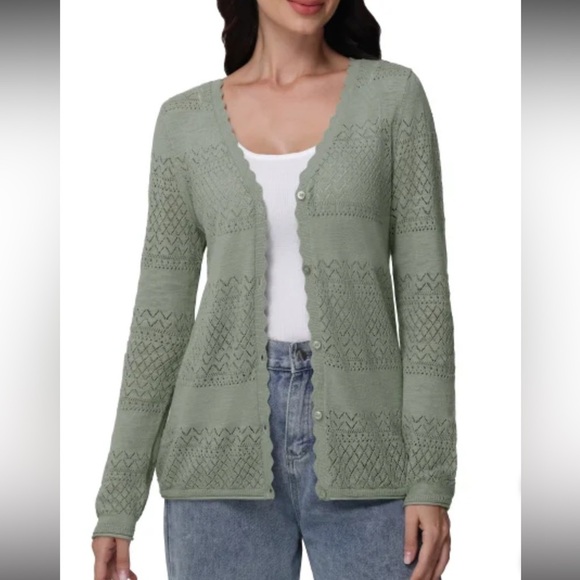 Frye Sweaters - FRYE NWT Pointelle Green Women's Knit Cardigan Sweater